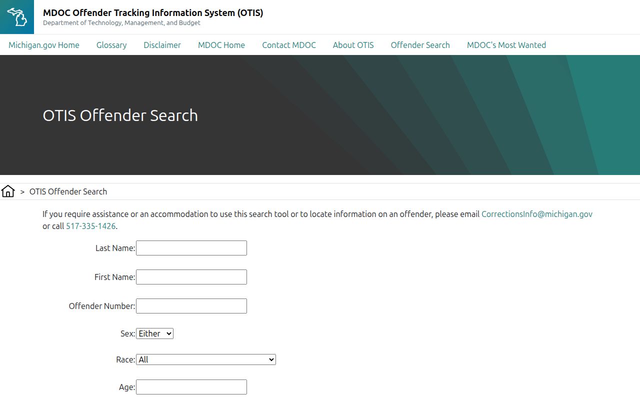 Tuscola County projected release search fields in Michigan OTIS