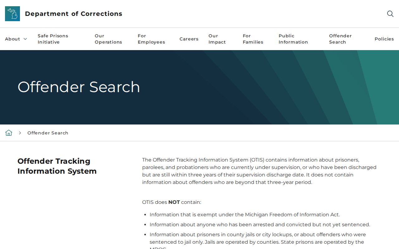 Michigan OTIS scope for Tuscola County released inmate searches