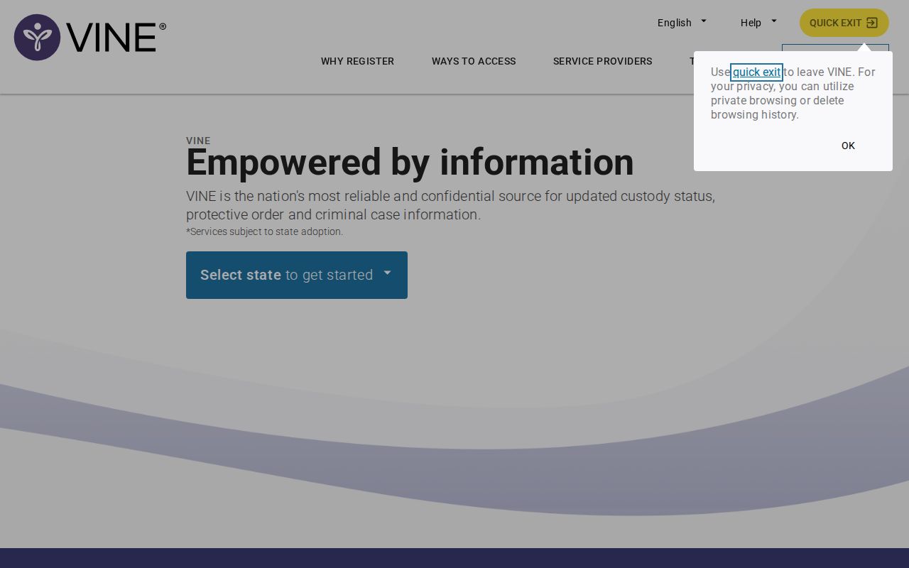 Tuscola County VINELink inmate search and release notification screen