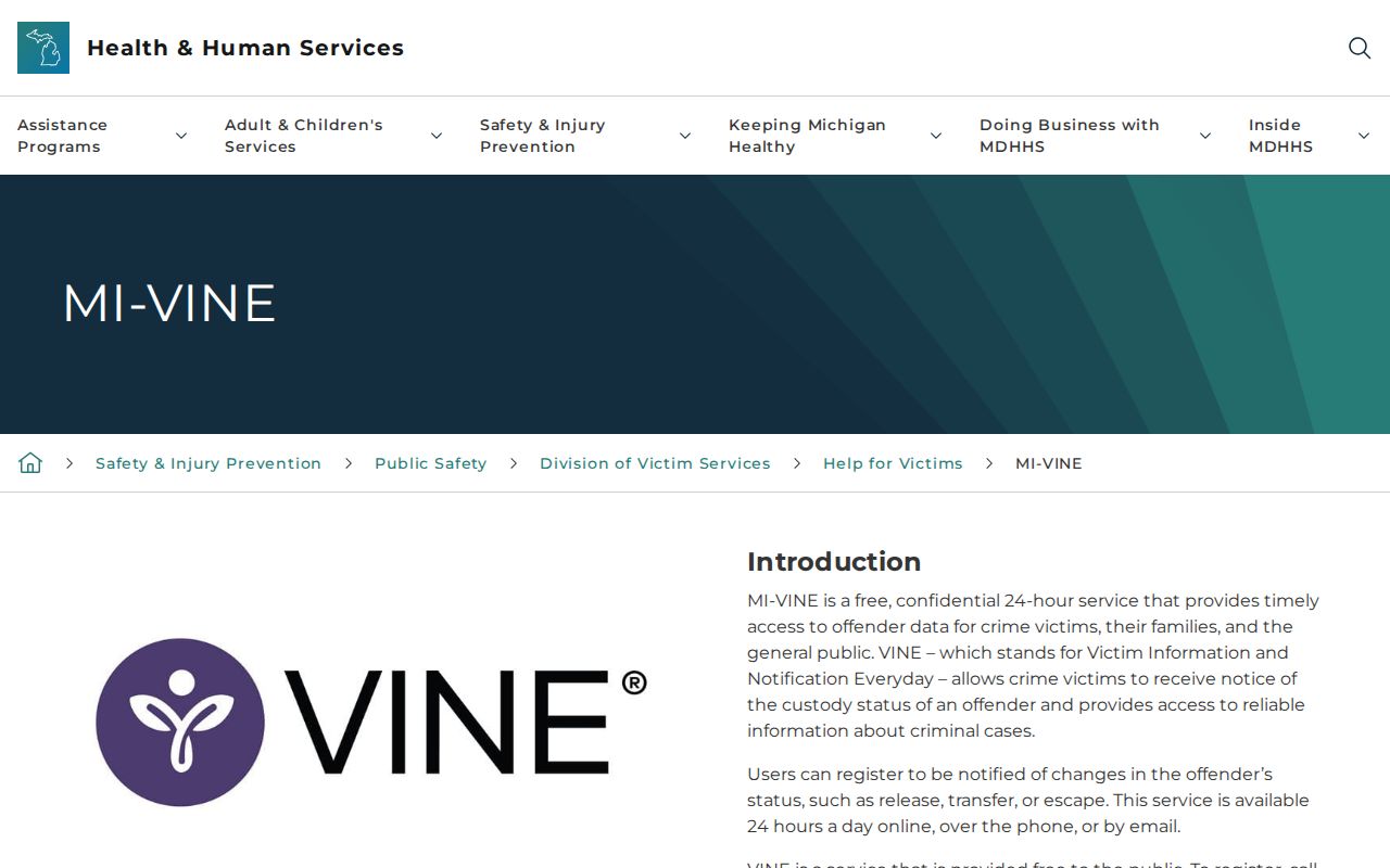 Tuscola County VINELink inmate search MI-VINE notification information